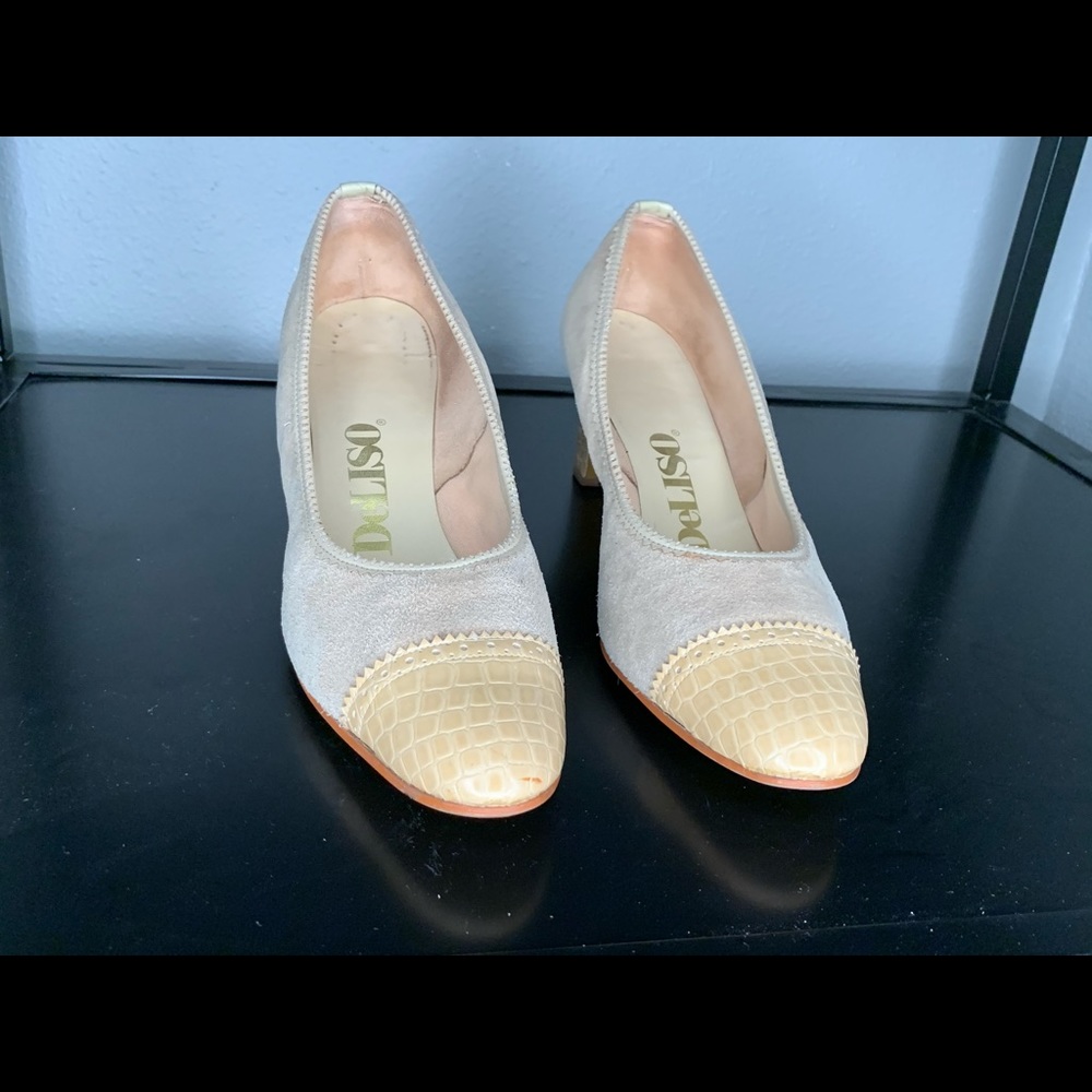 Vintage suede and mock crock low heel